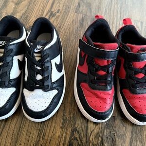 2 pair Nike Kids size 10 Sneaker Bundle- Black & Red and white & black Sneakers